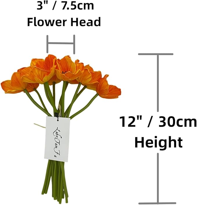14Pcs Real Touch Anemone Poppy Bouquet for Artificial Flower Decor Kitchen Table Centerpiece Vase Home Greenery Wedding Holding Flowers Backdrop Arch Wall (Orange)
