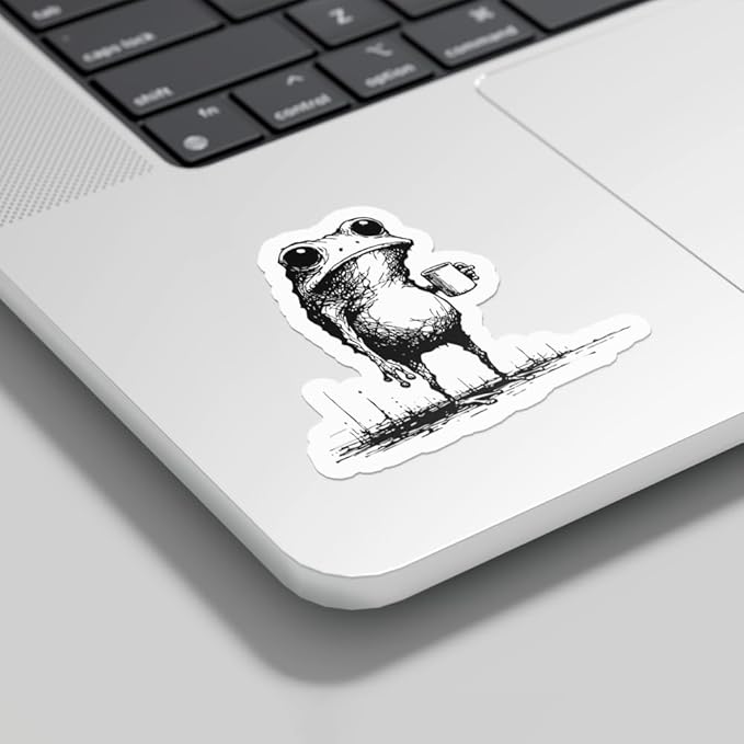 HANDICHI Design 5-Pack 3 Inch Funny Coffee Frog Stickers – Grunge Meme Vinyl Decals – Tired Frog Holding Coffee Cup Aesthetic Sticker Pack for Laptops, Water Bottles, Journals, and Scrapbooks