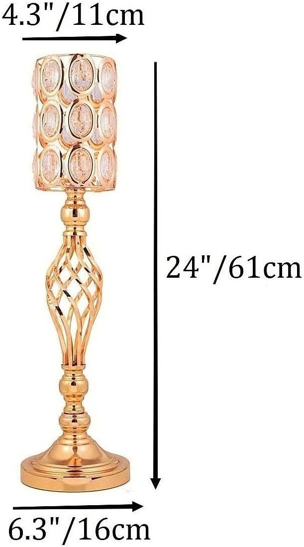 Set of 10 Metal Diamond Crystal Wedding Centerpiece Vases for Tables, 24in Gold Versatile Tall Flower Holders Centerpiece Flower Stands for Wedding Party Reception Dining Room Living Room Décor