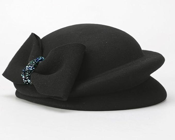 ORIDOOR Women Vintage 100% Wool Felt Flowers Bucket Cloche Bowler Hat Church Wedding Beret Hat