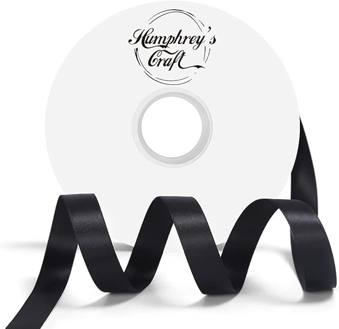 Satin Ribbon 5/8 Inch Black Double Faced - 25 Yards for Gift Wrapping DIY Bows Crafts Bridal Bouquet Cutting Ceremony Sewing Christmas Wedding Baby Shower Decoration Humphrey's Craft