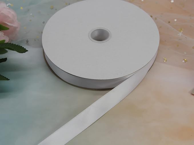 White Double Faced Satin Ribbon 7/8 Inch - 100 Yards Continuous Soft Gift Wrapping Package Ribbon for Invitations, Flower Bouquets, Weddings, Bows, Hair Decoration, Valentine's Day, and Mother's Day
