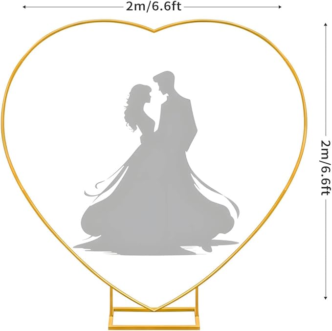Heart Shape Wedding Metal Arch Backdrop Gold Flower Balloon Arbors Stand for Wedding Birthday Party, Graduation Decorations and Baby Shower 2M