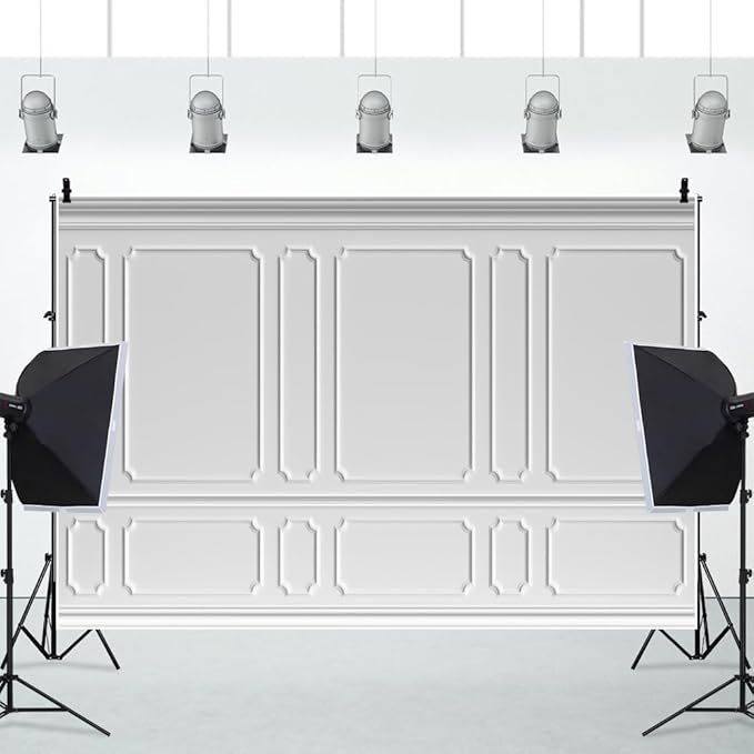 AOFOTO 10x8ft Room Photo Backdrop White Living Room French Classic Frame Wall Photography Background Office Video Conference Meeting Background Adult Children Portrait Photoshoot Backdrop