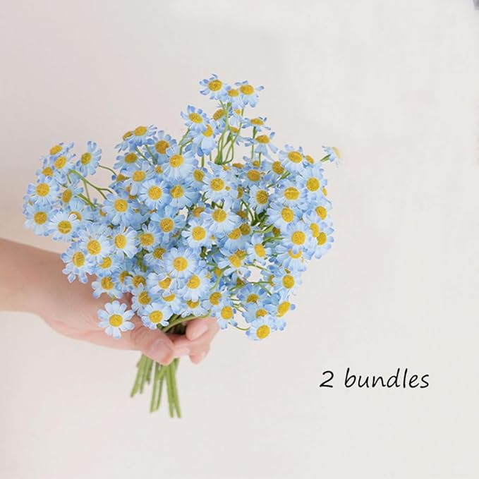 Small Blue Daisy Flowers Artificial,2 Bouquet/12Pcs 10 Inch Fake Daisies,Spring Summer Wild Flower for Party Decor，Home Decor Indoor (Blue)