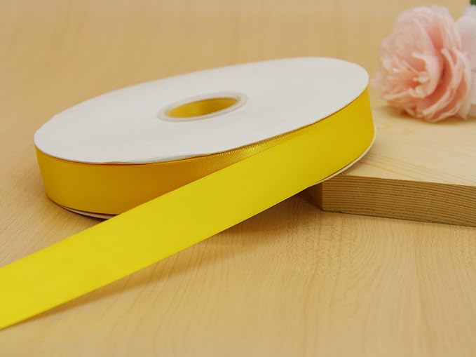 Flower Boutique Satin Ribbon - 1 inch, 25mm, 100 Yards - Yellow Double Faced Silk Bow Ribbon for Christmas, DIY Crafts, Hair Headband, Wedding Decorations
