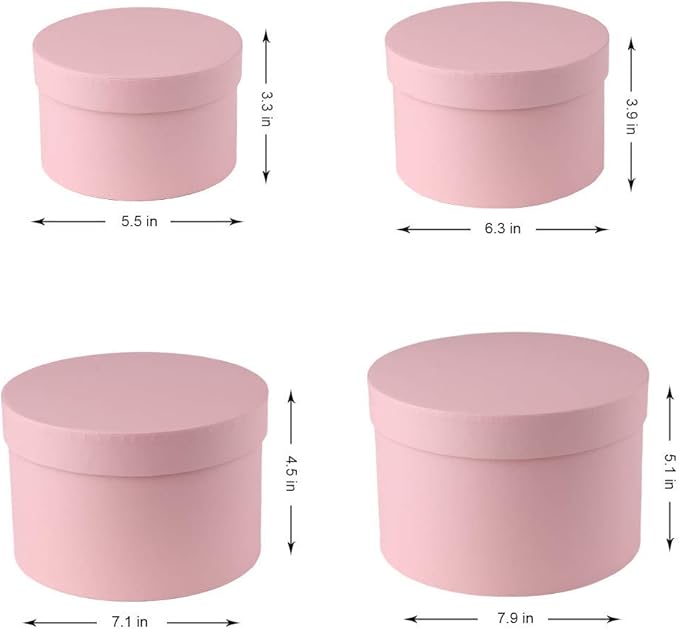 Briful Round Gift Boxes with Lids Set of 4 Pink Gift Box Assorted Sizes Nesting Gift Boxes for Presents Birthday Bridesmaid Wedding Valentines Christmas Party Favor Boxes