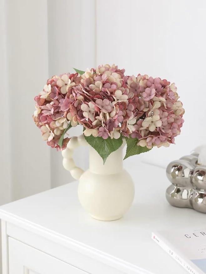 Kimura's Cabin 6pcs Fake Hydrangea Flowers Vintage Artificial Silk Hydrangeas Bouquets Faux Hydrangea with Stems for Autumn Wedding Party Home Garden Table Center Decoration (Pink Purple)