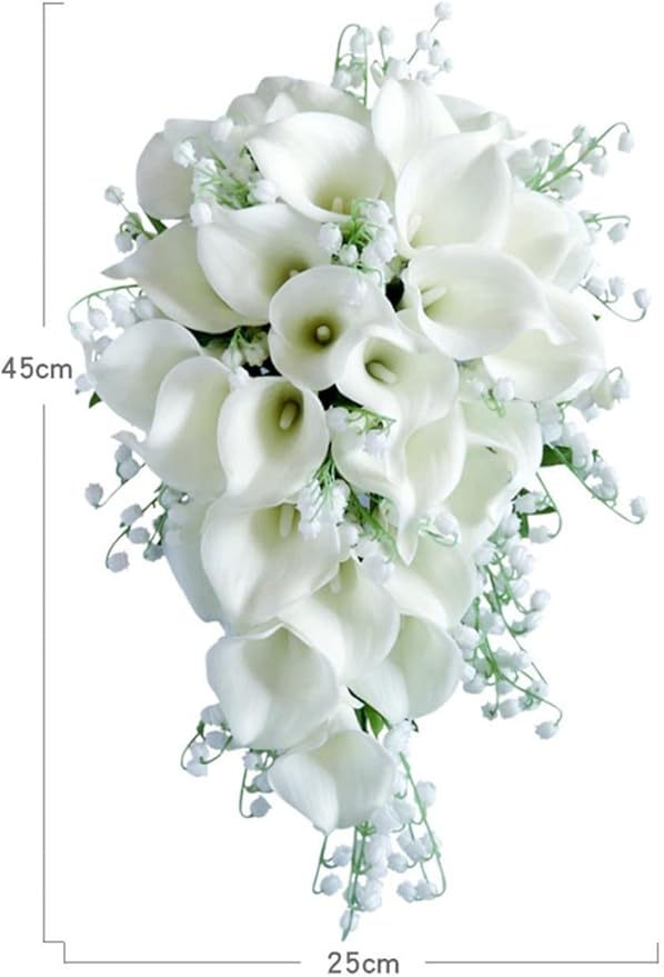 Bride Bouquet for Wedding, White Calla Lily Waterfall Bride Bridal Artificial Flowers Bouquet Cascading Bridal Bouquets for Wedding Ceremony Anniversary Bridal Shower Party Decoration