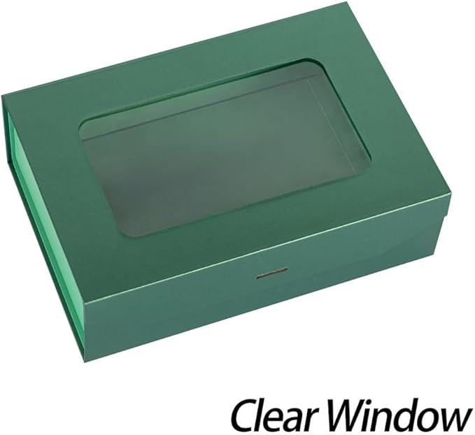 Green Gift Box for Presents with Ribbon 10.8x7.5x3.5 Inches Clear Gift Box with Window Magnetic Closure Gift Boxes with Lids
