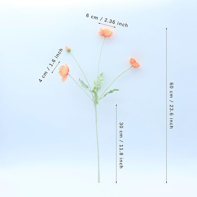 2 Pcs Artificial Fake Flowers Plants Poppies Silk Flower Arrangements Wedding Bouquets Decorations Plastic Floral Table Centerpieces for Home Kitchen Garden Party Decor Approx 23.6" High - Dark Coral