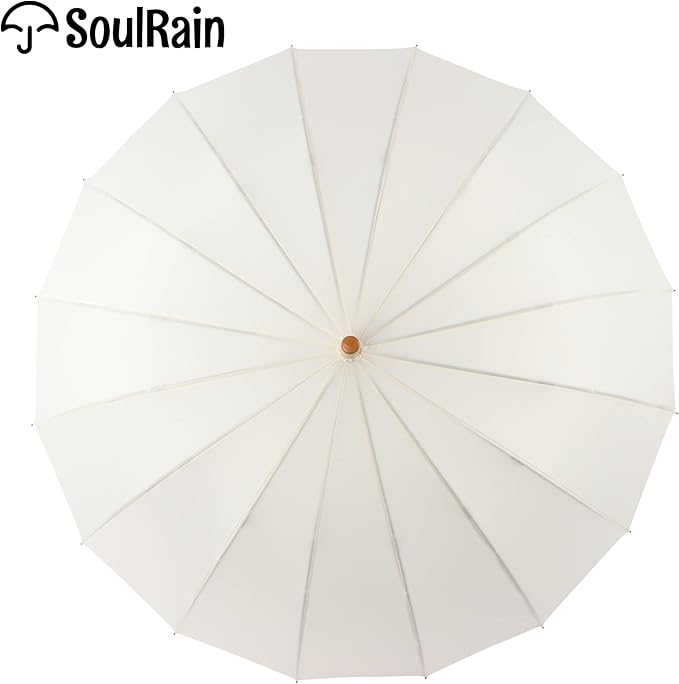 SoulRain 16 Ribs 48" Stick Umbrella Auto Open Solid Color Fashionable and Simple，Arc Classic Wood Handle，Windproof Unbreakable Stick Rain Umbrella
