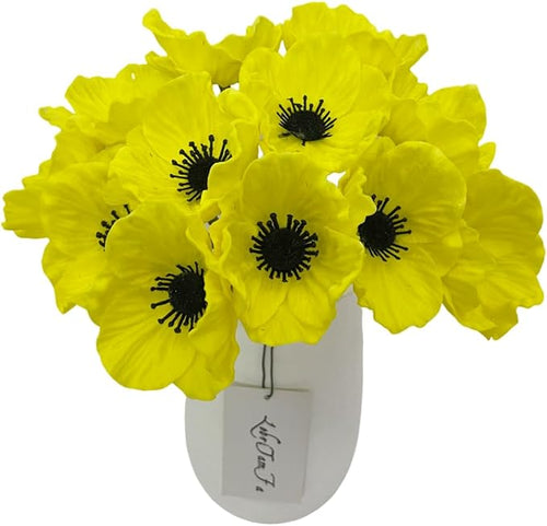 14Pcs Real Touch Anemone Poppy Bouquet for Artificial Flower Decor Kitchen Table Centerpiece Vase Home Greenery Wedding Holding Flowers Backdrop Arch Wall (Yellow)