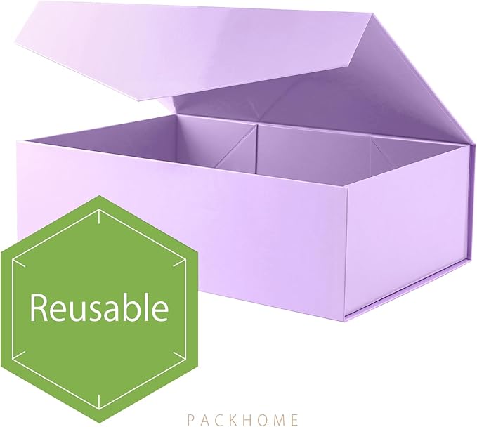 PACKHOME 6 Large Gift Boxes with Lids 13.5x9x4.1 Inches, Sturdy Collapsible Gift Boxes with Magnetic Closure (Glossy Light Purple)