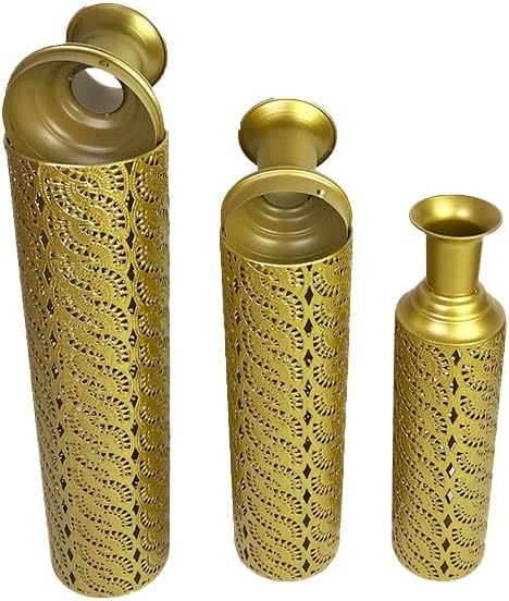 Leewadee Set of 3 Large Floor Vases – Decorative Tall Metal Vases in Gold (30/24/20 inches) – Elegant Home Decor for Stylish Interiors