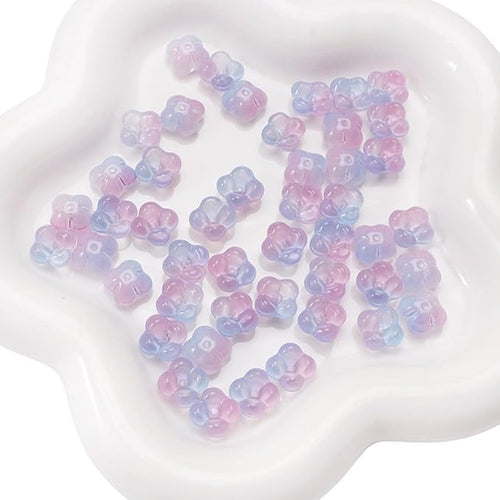 100PCS Glass Flower Beads for Jewelry Making 4 Petal Flower Bead Caps Gradient Cute Floral Beads Aesthetic Charms for Necklace Bracelets Earrings DIY Craft Home Decoration-Pink Blue