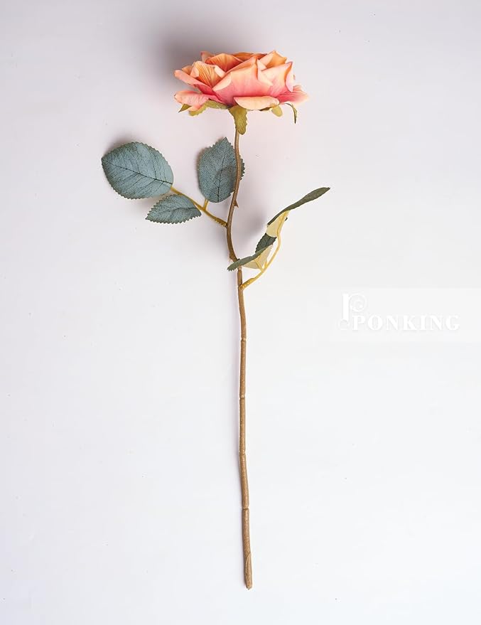 3.1"(8cm) Manta Rose Artificial Flower 7pcs Realistic Faux Silk Roses Fake Flowers Bouquets Arrangements Decor for Wedding Spring Mother's Day, Home Table Decorations, Orange Flower