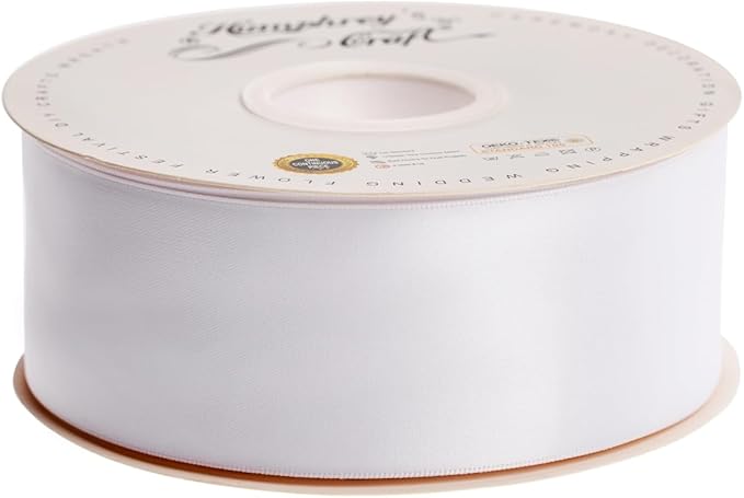 Humphrey's Craft 2 Inch White Double Faced Satin Ribbon - Continuous 50 Yards Thick Satin Ribbon for Crafts, Gifts Wrapping, Decoration Christmas Tree, Bridal Bouquet,Wedding,DIY Bows,Sewing Hat.