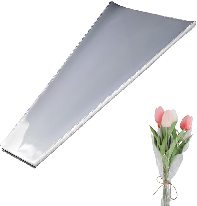 LAYYUK 100 Pcs Clear Plastic Flower Bouquet Sleeve Bags,Transparent Cellophane Rose Packaging Bags Gift Wrap Cellophane for Valentine's Day Gift Packaging