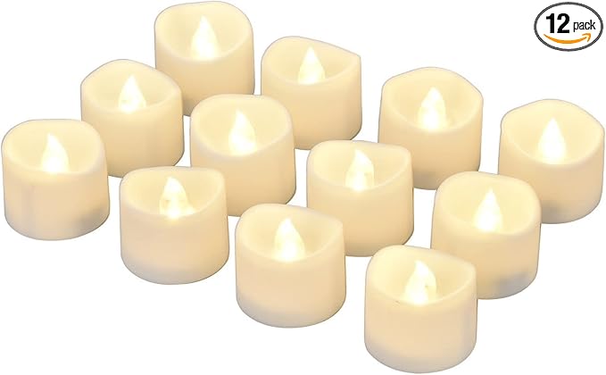 eLander LED Tea Lights Flameless Candle with Timer, 6 Hours on and 18 Hours Off, 1.4 x 1.3 Inch, Warm White, [12 Pack]