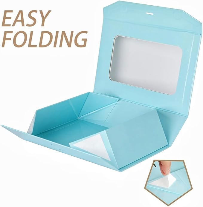 5 Pcs Blue Gift Box for Presents with Ribbon 13.2x11x5.3 Inches Clear Gift Box with Window Magnetic Closure Gift Boxes with Lids