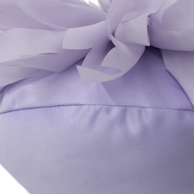 Handmade Lavender Flower Round Throw Pillows Decorative Daisy Accent Pillowcase with Insert Boho Farmhouse Home Decor for Couch Bed Floral Satin Cushion for Living Room Bedroom 14Inch Purple