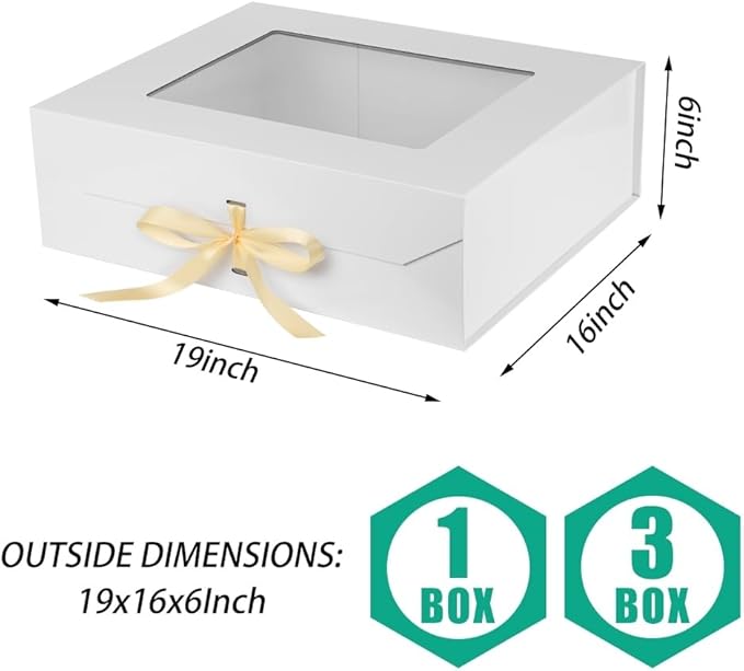Extra Large White Gift Box White for Presents with Ribbon 19x16x6 Inches Clear Gift Box with Window Magnetic Closure Gift Boxes with Lids