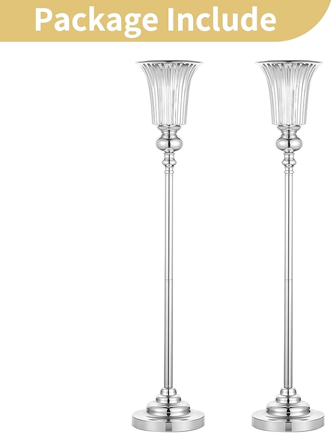 NUPTIO Centerpiece Vase Tall Wedding: 2 Pcs 30.5" Silver Flower Stand for Table Metal Trumpet Vase for Party Decorations