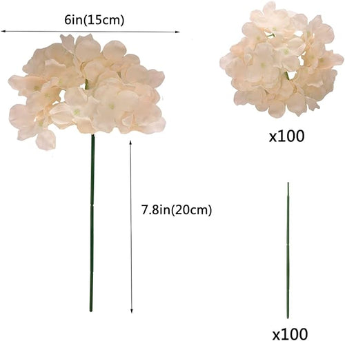 100PCS Artificial Hydrangea Flowers, Fake Flowers Silk Hydrangea Full Flowers Heads with Stems for Wedding Home Party Shop Baby Shower Decor (Apricot)