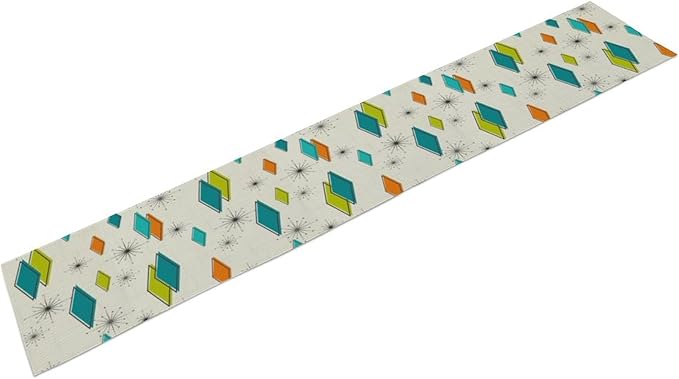 Mid Century Table Runner, Modern Atomic Pattern Absctract Geometric Retro Dinner Runner for Home Kitchen Dining Table Decoration, 13x120 Inch