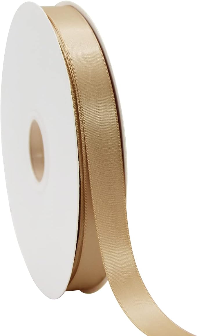 Khaki Double Faced Satin Ribbon 7/8 Inch - 100 Yards - Soft Gift Wrapping Package Ribbon for Invitations, Flower Bouquets, Weddings, Bows, Hair Decoration, Valentine's Day, and Mother's Day
