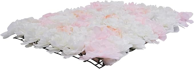16"x 24" Artificial Flower Wall Panels,Flower Wall Mat Silk Flower Panels for Outdoor Garden Backyard Fence Fence Privacy Screen and Indoor Wall Decor(20Pcs Light Pink+White)