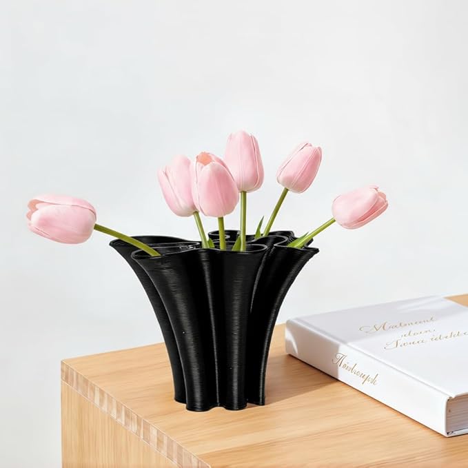 Black Ceramic Vase for Home Decor, Boho Artistic Irregular Shape Decorative Vase, Unique Modern Accent for Living Room Bedroom or Entryway