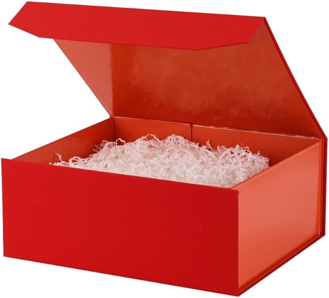6 Pcs Red Gift Box Large 13x11x5.3 Inch Red Large Gift Box with Crinkle Paper Magnetic Box with Shredded Paper Luxury Gift Boxes with Lids for Presents