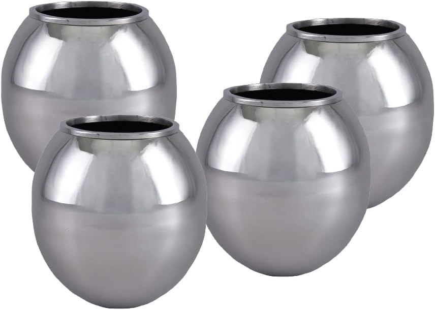 Serene Spaces Living Alerra Stainless Steel Vase, Round Modern Silver Flower Vase, Minimalist Metal Accent for Home, Office, Wedding, or Event Centerpiece, 6.5" Diameter & 6.5" Tall, Pack of 4