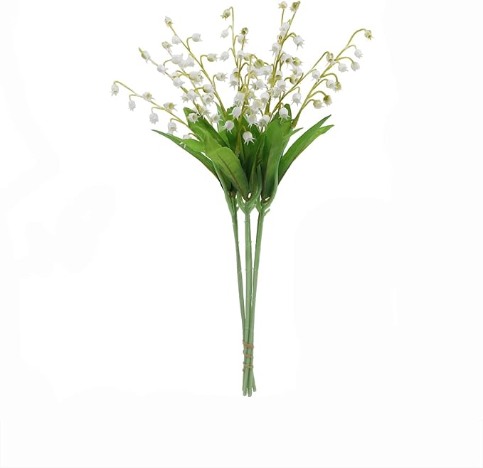 Artificial Lily of The Valley Flowers, Artificial Fake Silk Flowers Plants, DIY Garden Craft Art Decor, Decorations Plastic Floral Table Centerpieces for Home Party Decorate, 8 Pieces