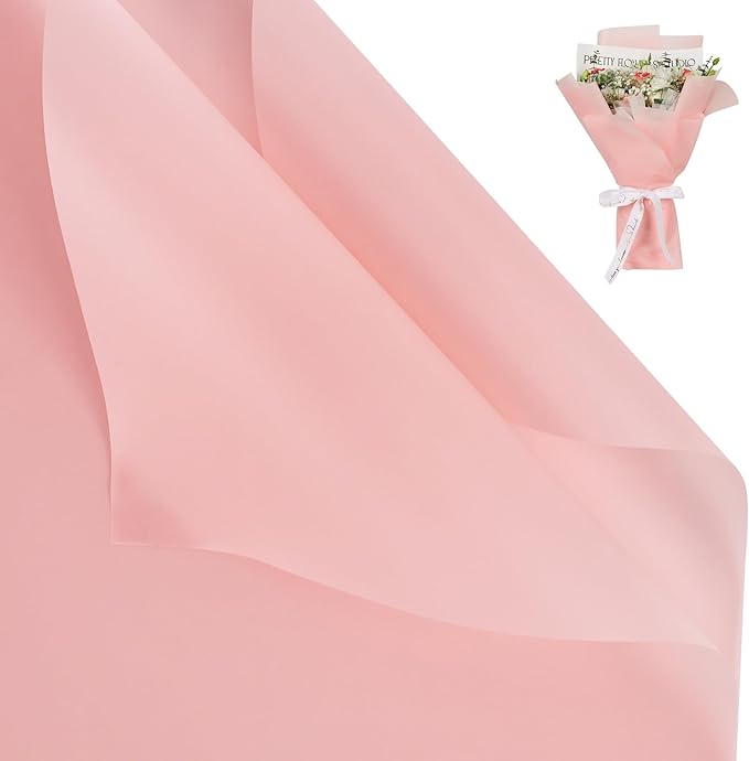 NESCCI 20 Sheet Flower Wrapping Paper - Waterproof Floral Bouquet Wrapping Paper, Florist Supplies Packaging Paper for Wedding Birthday Gift DIY (Light Pink)