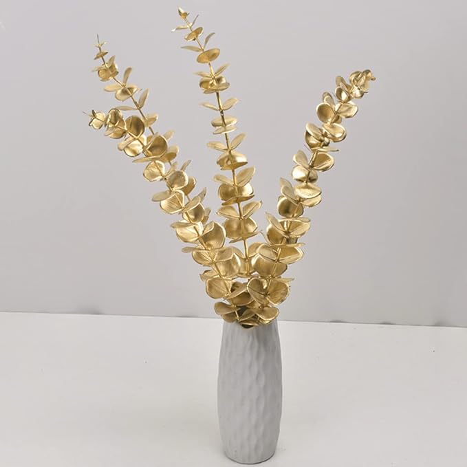 PASYOU Artificial Plants for Christmas Decor, Fake Gold Eucalyptus Plastic Grass Pick Shrubs Leaves Indoor Outdoor Home Garden Party Hotel Wedding Event Faux Table Decoration - 20 Inch Golden 10 Pack