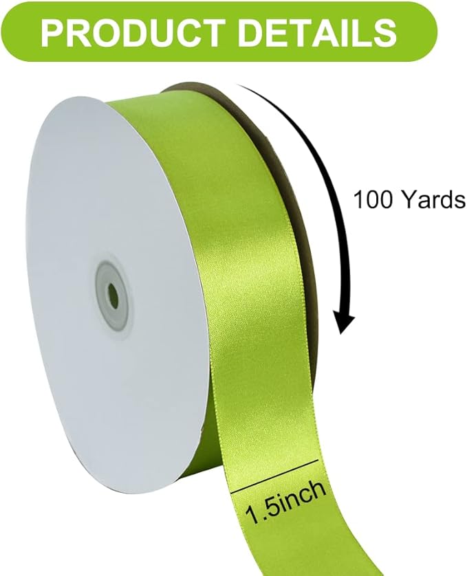 TONIFUL 1-1/2 Inch (40mm) x 100 Yard Sage Olive Green Wide Satin Ribbon Solid Fabric Ribbon for Gift Wrapping Chair Sash Valentine's Day Wedding Birthday Party Decoration Hair Floral Craft Sewing