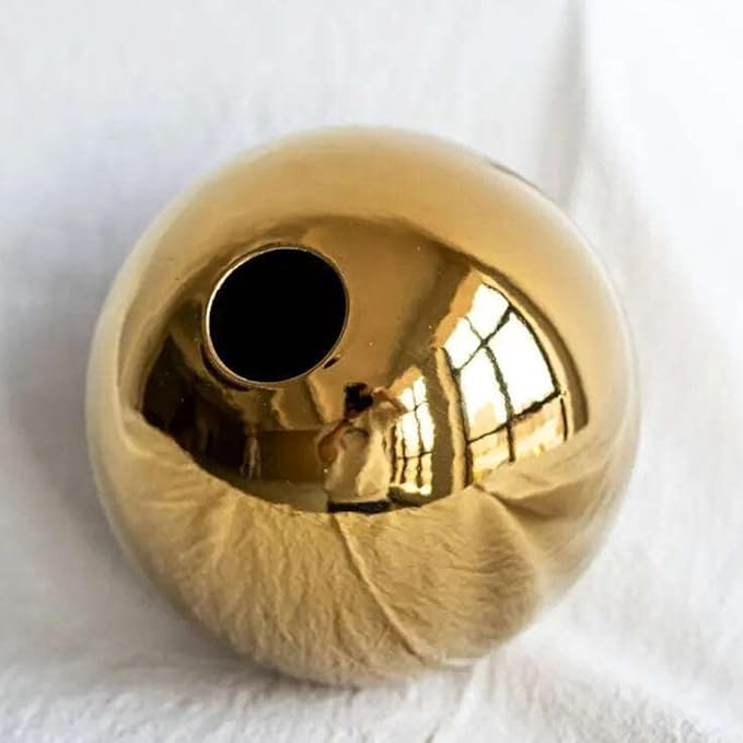 Ceramic Flower Vase for Home Decor – Round Ball Vase for Table, Shelf, Living Room Centrepiece | Modern Decorative Item for Home Office Decor (Gold) (Small)