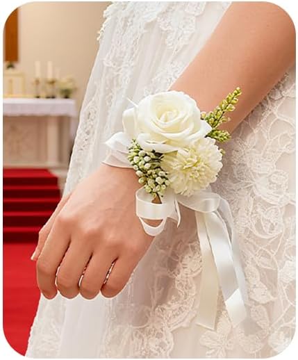Rose Wrist Corsage Wristlet Band Bracelet Wedding Wrist Corsage Artificial Flowers Bracelet Homecoming Prom Corsages Wristlet for Women Bride Bridesmaid Wedding Prom Anniversary