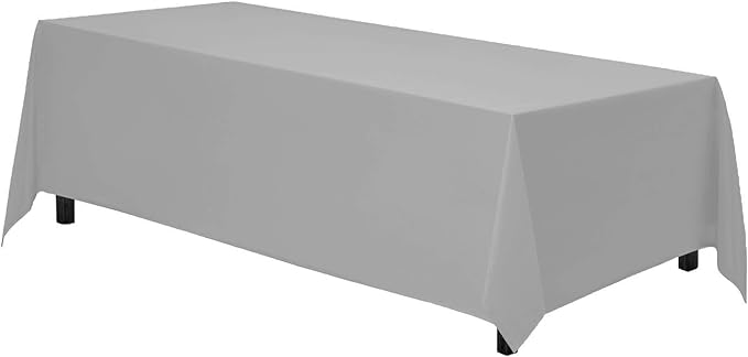 Gee Di Moda Rectangle Tablecloth - 90 x 156 Inch Silver Table Cloth for 8 Foot Table with Floor-Length Drop - Heavy Duty Washable Fabric - 8 Ft Buffet Table, Holiday Party, Wedding & Baby Shower