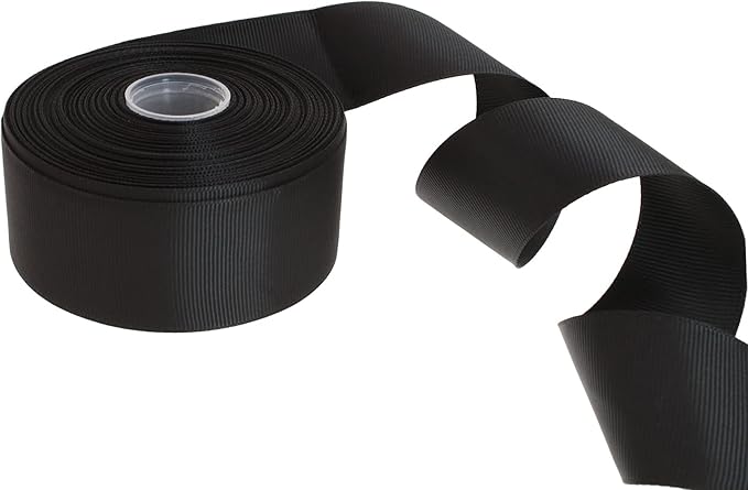 Solid Grosgrain Ribbon 25 Yard Each Roll 100% Polyester Woven Edge (1/1-2", Black)