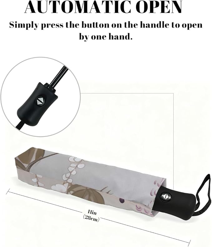 Windproof Travel Umbrella Wisteria Flower Floral Compact Auto Open/Close Folding Umbrellas for Rain