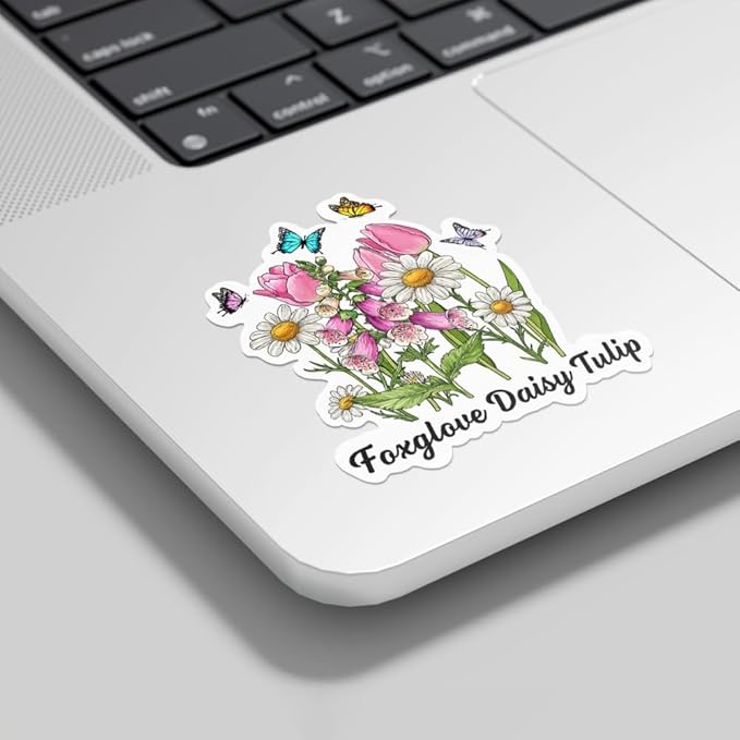 HANDICHI Design 5-Pack 2 Inch Foxglove Daisy Tulip Stickers – Floral Vinyl Decals, FDT Bumper Stickers, Waterproof Aesthetic Flower Sticker Pack for Laptops, Water Bottles, Journals