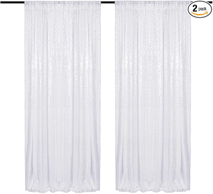 White Sequin Backdrop Curtain 4FTx8FT 2 Panels Sequin for Parties Glitter White Backdrop Curtain for Wedding Baby Shower Photo
