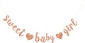 BEISHIDA Rose Gold Glitter Girl Baby Banner,NO DIY, Pre-Strung Baby Gender Party Banner For Girls, Girl Baby Shower Decorations,First Birthday Sweet party supplies