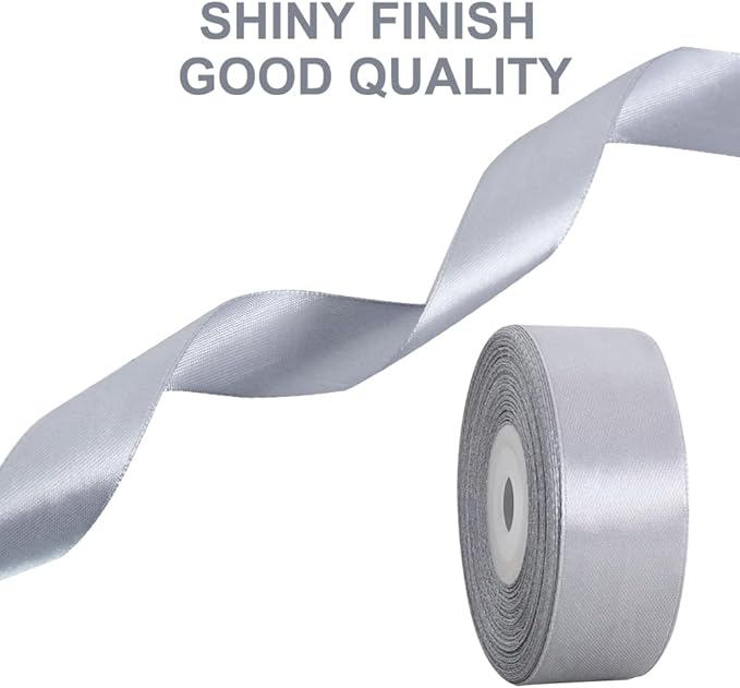 TONIFUL Silver Satin Ribbon 1 Inch X 25yds Solid Silk Ribbons for Gift Wrapping, Craft, Floral Bouquets, Valentine's Day Christmas Gift Wrapping, Party Wedding Decoration