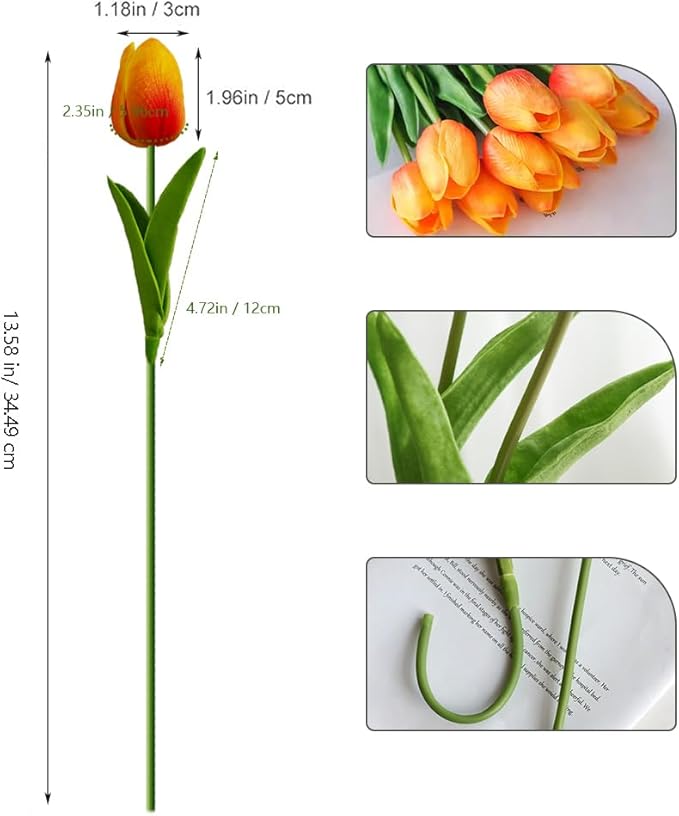 20pcs red Faux Tulips Flowers Fake Flowers Bouquets 13.5" Mother's Day Easter Valentine’S Day Gifts in Home Kitchen Wedding Dining Table Decorations Aesthetic No Odor