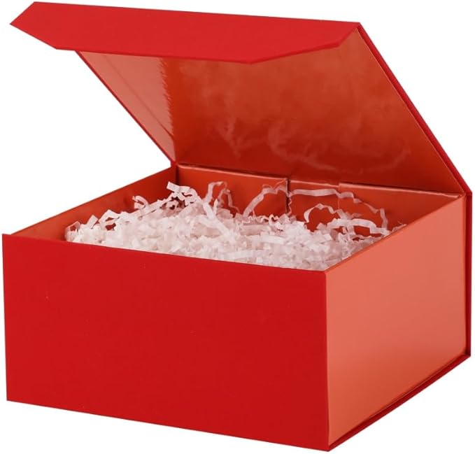 6 Pcs Small Red Gift Box 6x6x3 Inch Magnetic Box with Crinkle Paper Red Small Gift Box with Shredded Paper Luxury Gift Boxes with Lids for Presents